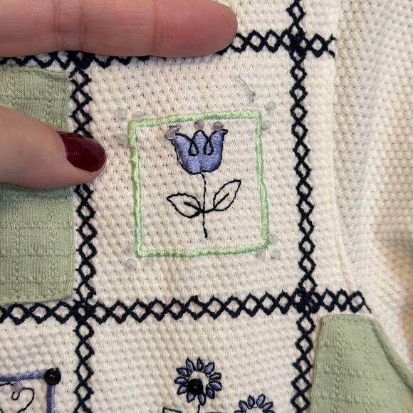 Vintage Alfred Dunner Sweater Womens PM Petite White Short Sleeve Waffle Knit - Picture 7 of 9